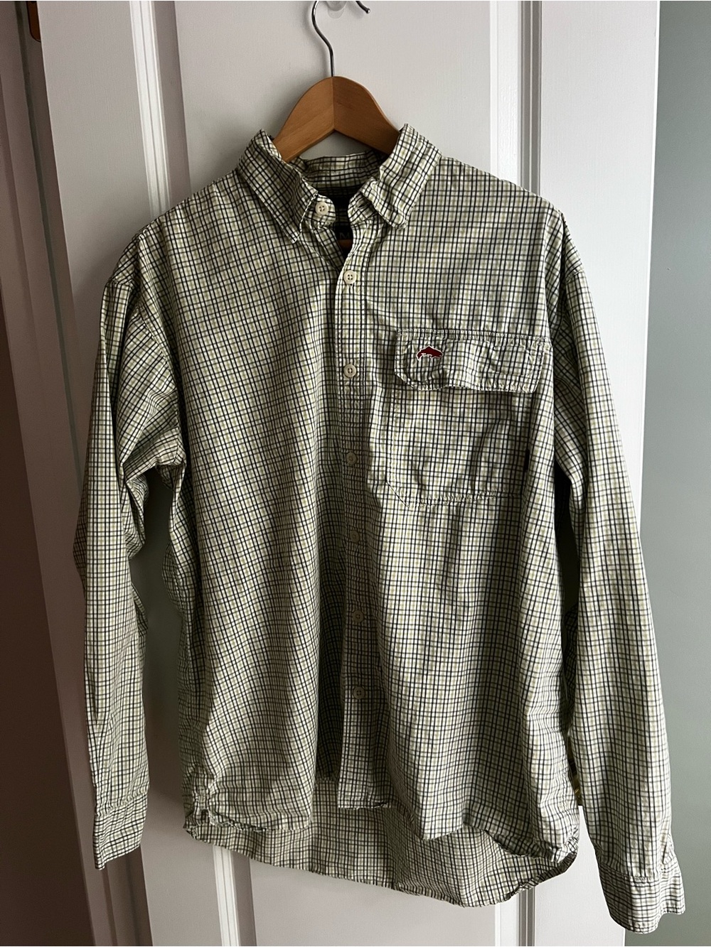 Simms Men's Plaid Fishing Outdoor Shirt Large 100% Cotton Long Sleeve